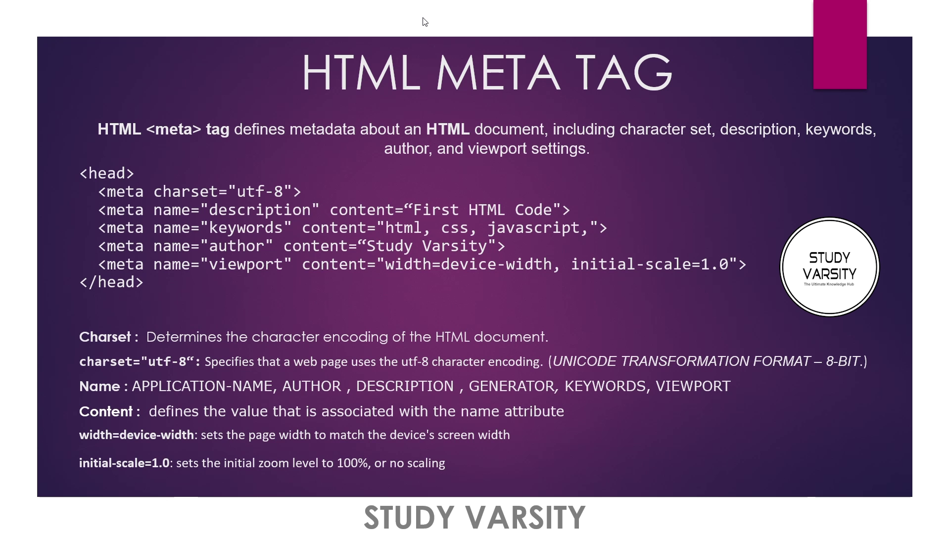 HTML META TAG with Source Code | STUDY VARSITY