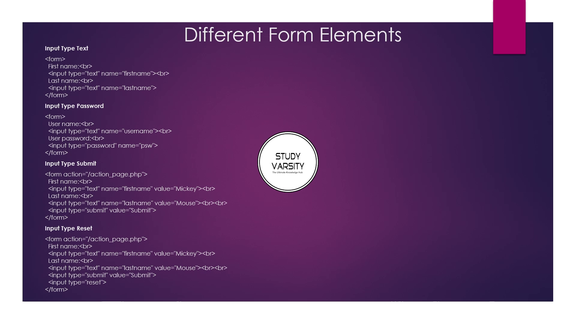 HTML FORM ELEMENTS with Source Code | STUDY VARSITY